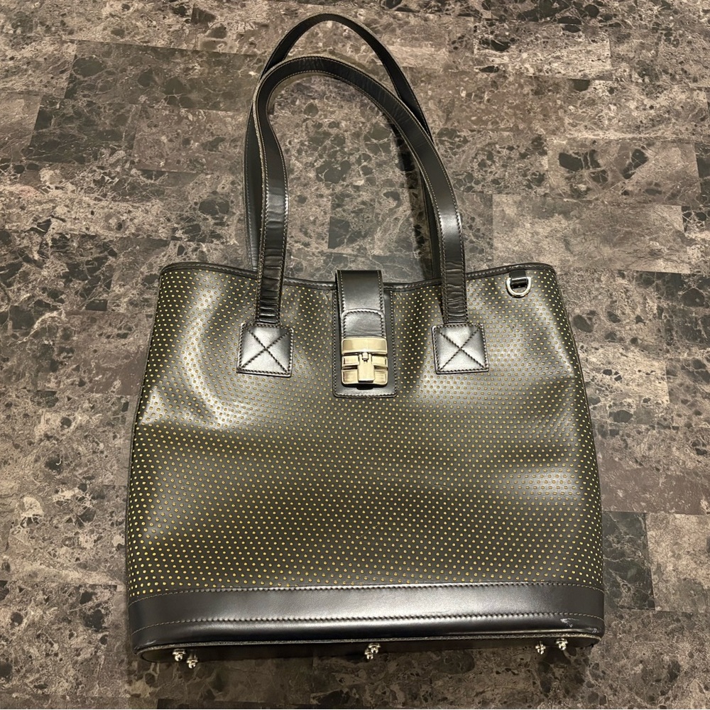 Dooney & Bourke Cabrio Leather Black Perforated Purse Top Handle Bag Classic